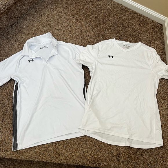 EUC - Lot of 2 - Under Armour White Youth XL Shirts - Picture 1 of 5